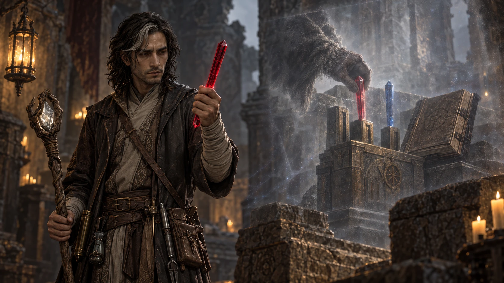 Tavian sees the red rod removed from the gate mechanism in a historical echo